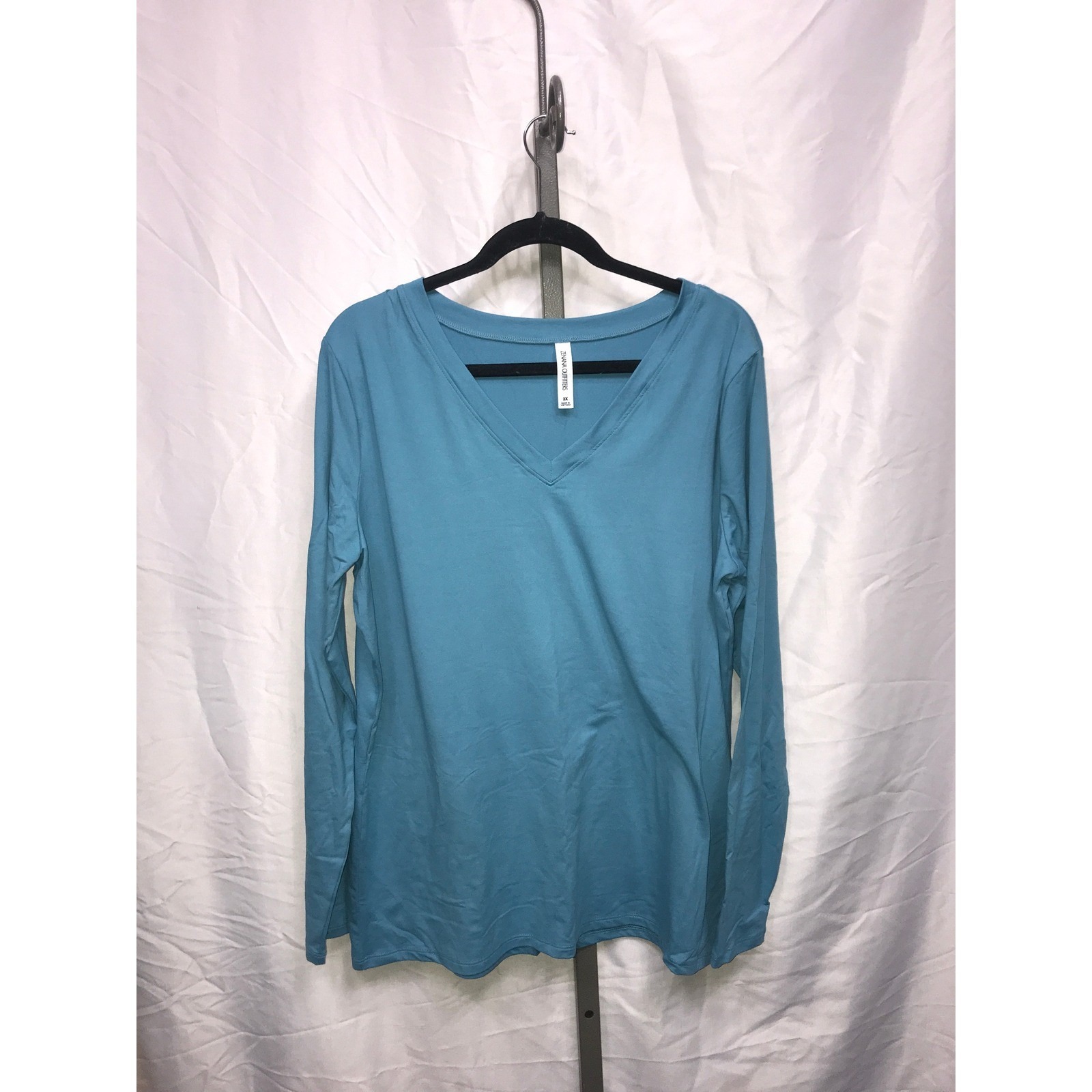 Zenana Outfitters Womens Plus 3x Teal Blue V-Neck Long Sleeve Top
